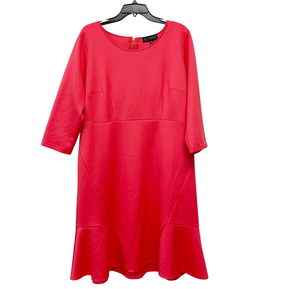 Eloquii Women's Scuba Knit Coral Pink Sheath Dress‎ with Ruffle Hem Size 18